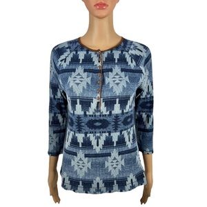 Lauren Ralph Lauren Native American Aztec Henley Knit Top Ribbed Sz Small